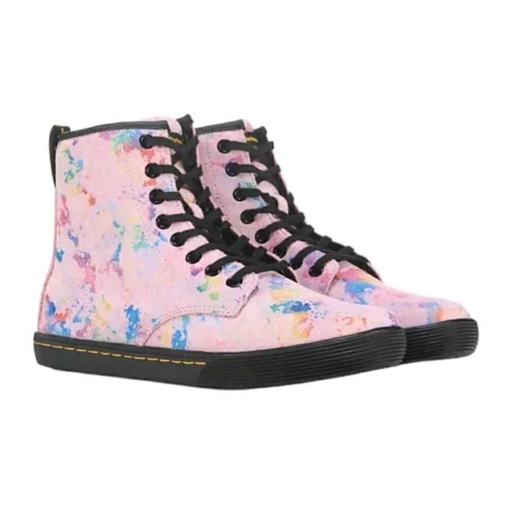 DR. MARTENS Womens Pink Sheridan Rainbow Burst SUEDE LEATHER Boot 6 New in Box